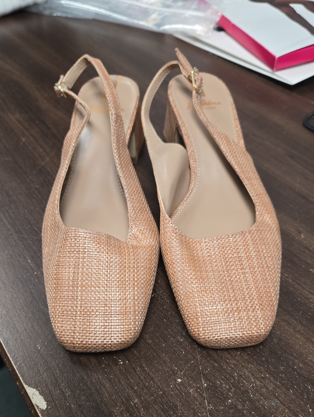 Sam Edelman Size 6.5 Orange Beige Woven Style Slingback Heel